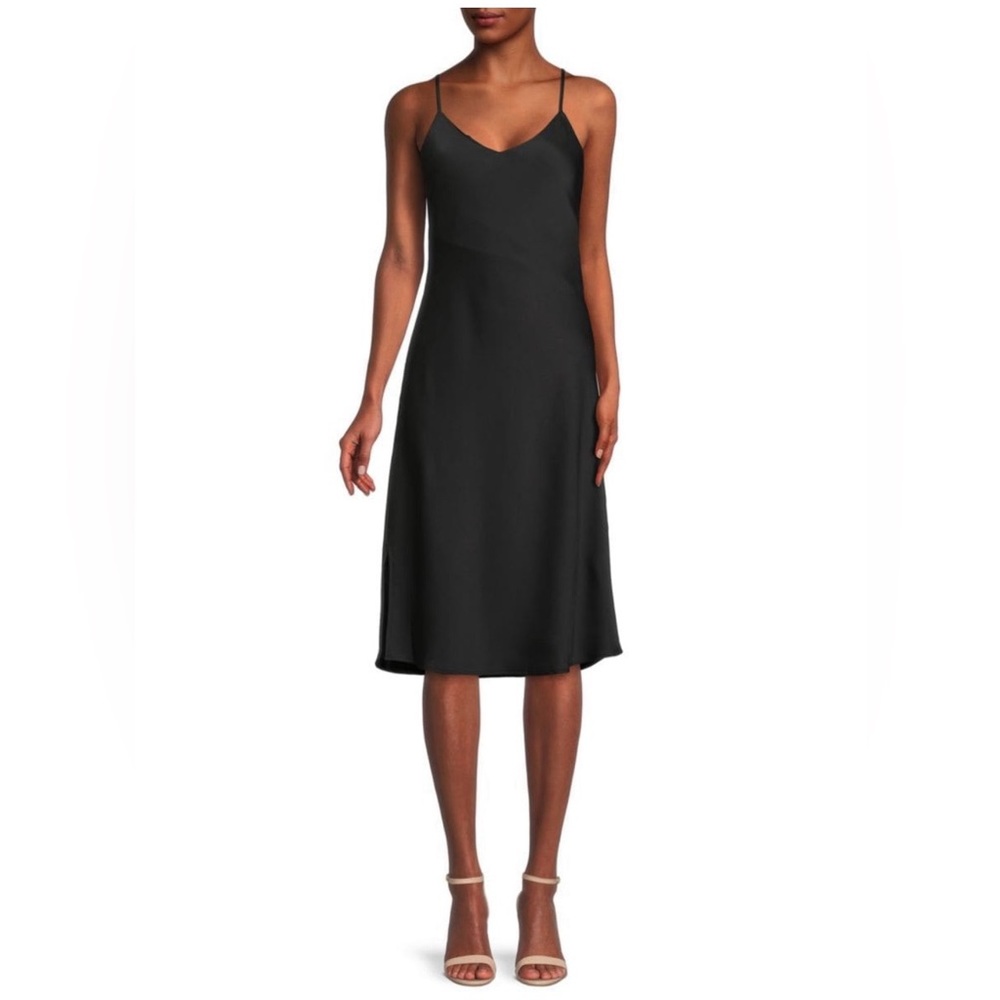 NWT Sam Edelman Black Satin Slip Belted Cami Slip Dress 6